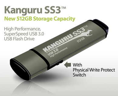 זיכרון נייד מוגן כתיבה מהירות גבוהה (דיסק און קי) - Kanguru | KF3WP-64G | SS3 | 64GB | USB 3.0 Write Protected