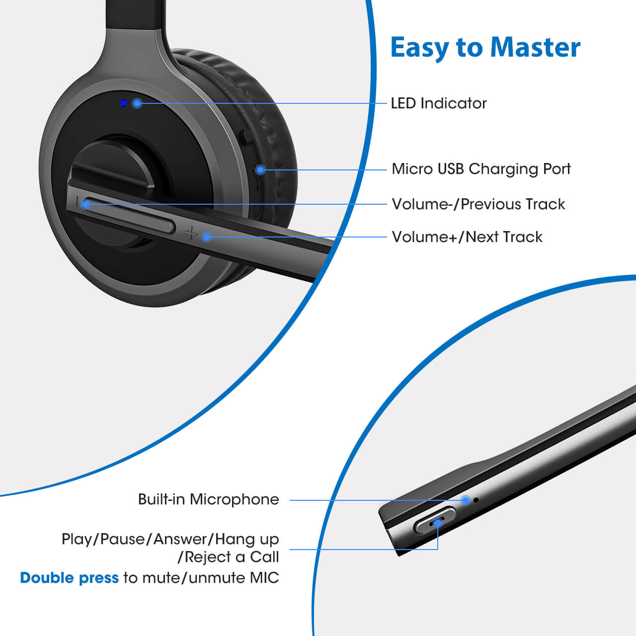 אוזניות אלחוטיות בלוטוס (מדונה) + משטח טעינה Mpow | MPBH231AB | M5Pro | Bluetooth Single Sided | Charging Base