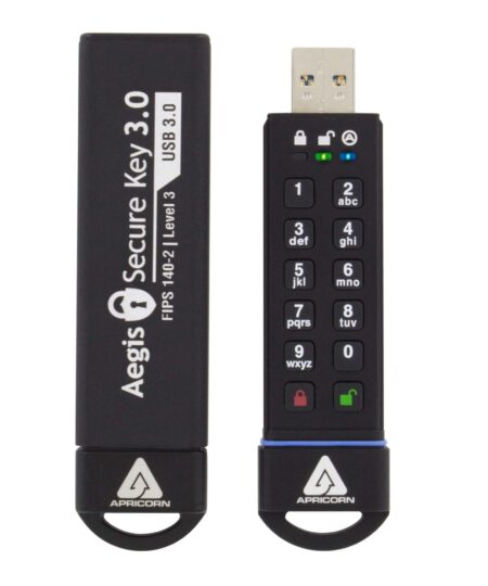 זיכרון נייד מוצפן (דיסק און קי) -Apricorn | ASK3-240GB | 240GB | Aegis Secure Key | USB 3.1 Encrypted Flash Key