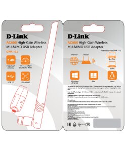 מתאם אלחוטי USB די-לינק עם אנטנה מספק רשת אלחוטית משופרת ומוצפנת טווח אלחוטי מורחב | D-LINK | DWA-172 | USB