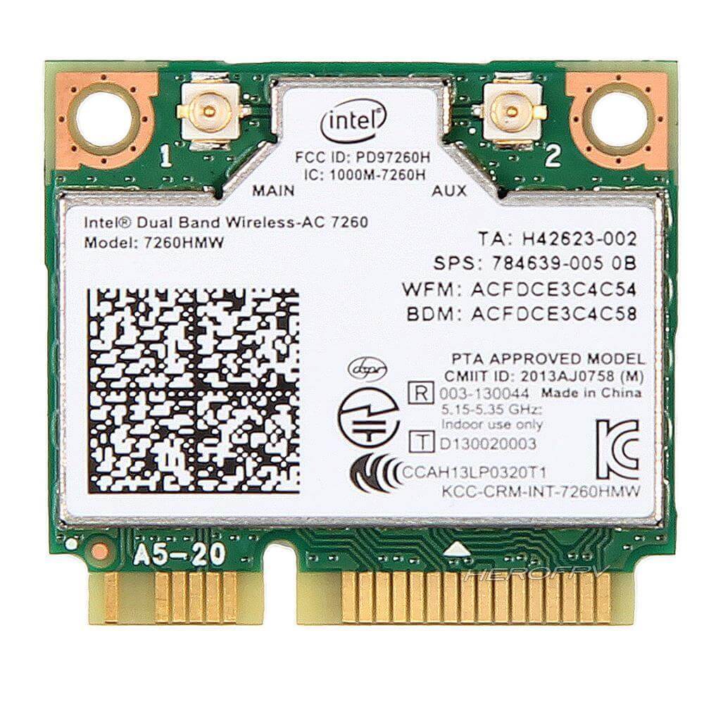 רכיב אלחוטי ובלוטוס Intel | 7260HMW | WiFi 2x2 AC867 DualBand + Bluetooth 4.0 Half-size Mini-PCIe