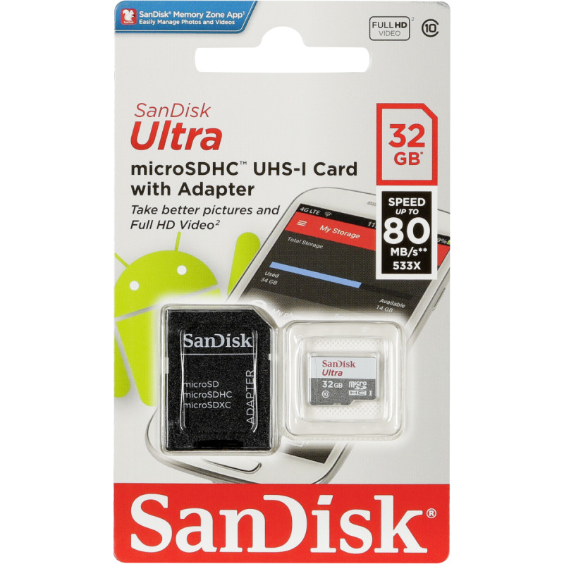 כרטיס זיכרון SanDisk | SDSQUNS-032G | MicroSD Ultra 32GB