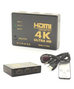 מפצל מסך שלושה מסכים HDMI גולד-טאץ' Gold Touch E-HDMI-SW-4K-3 4K HDMI Switch 1 To 3Port with IR Remote Control (1)