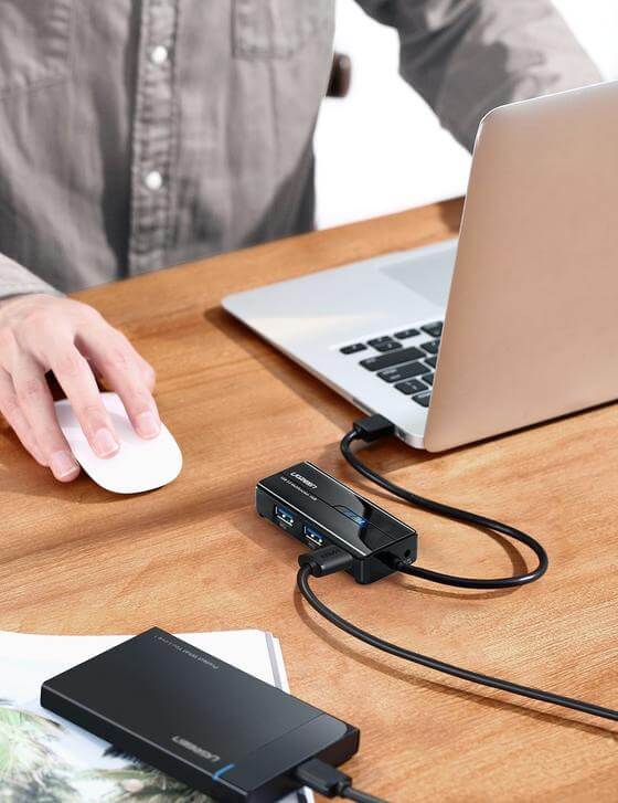 תחנת עגינה יוגרין UGREEN | 20265 | 3xUSB3.0 | 1xGigabit Ethernet Hub ...