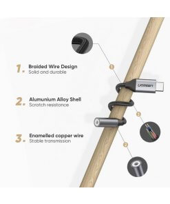 כבל אודיו מתאם Type-C זכר ל AUX3.5 נקבה יוגרין ריבוי פונקציות UGREEN 30632 Type-C to 3.5mm Jack Audio Cable (2)