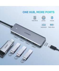 מתאם Type-C זכר ל USB נקבה 4 חיבורים יוגרין UGREEN 70336 4 Ports Type-C Hub (1)
