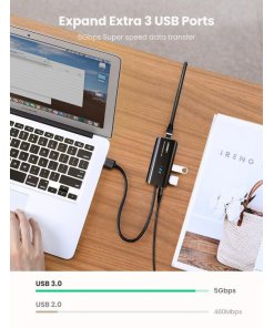 מתאם USB3.0 זכר ל 4 חיבורים יוגרין UGREEN 20265 USB3.0 Hub with Gigabit Ethernet (1)