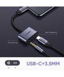 מתאם אוזניות Type-C זכר ל AUX3.5 נקבה יוגרין UGREEN 50596 Type-C to 3.5mm Jack Headphone Adapter (1)