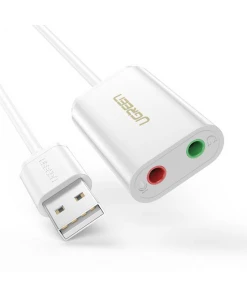 מתאם כרטיס קול חיצוני USB זכר בצבע לבן יוגרין UGREEN 30143 USB External Stereo Sound Card