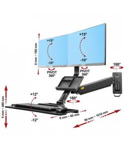 זרוע ישיבה ועמידה הידראולית ל 2 מסכים מחשב מקלדת ועכבר + 2 חיבורי טעינה NORTH BAYOU MC27-2A (5)