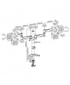 זרוע צג ל 2 מסכים ארגונומית דו-מפרקית גודל מסך 13-27 אינץ' NORTH BAYOU T12 (2)