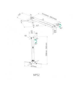 זרוע תקרה + קיר למקרן צבע שחור SIH PM52-B (4)