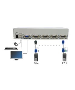 קופסת מיתוג 4 יציאות מתג VGA KVM עם OSD, PS 2, USB, בקרת מקשים REXTRON UCNV-104D (1)