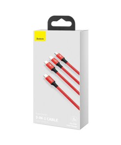 כבל נתונים ממתכת חיבור Type-C ליציאות Type-C + IPHONE + PD הספק 20W באורך 1.5 מטר בצבע אדום Baseus CAMLT-SC09 (2)