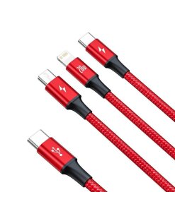 כבל נתונים ממתכת חיבור Type-C ליציאות Type-C + IPHONE + PD הספק 20W באורך 1.5 מטר בצבע אדום Baseus CAMLT-SC09 (7)