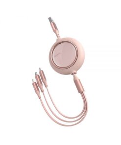 כבל נתונים ממתכת חיבור USB ל 3 יציאות Type-C + Micro + Lightning הספק 100W בצבע ורוד Baseus CAMLT-MJ04 (3)