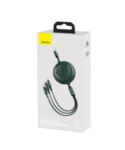 כבל נתונים ממתכת חיבור USB ל 3 יציאות Type-C + Micro + Lightning הספק 100W בצבע ירוק Baseus CAMLT-MJ06 (1)