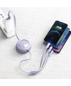 כבל נתונים ממתכת חיבור USB ל 3 יציאות Type-C + Micro + Lightning הספק 100W בצבע לבן Baseus CAMLT-MJ02 (2)