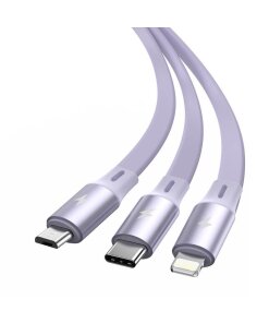 כבל נתונים ממתכת חיבור USB ל 3 יציאות Type-C + Micro + Lightning הספק 100W בצבע סגול Baseus CAMLT-MJ05 (1)