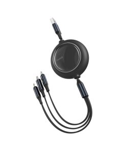 כבל נתונים ממתכת חיבור USB ל 3 יציאות Type-C + Micro + Lightning הספק 100W בצבע שחור Baseus CAMLT-MJ01 (4)