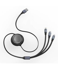 כבל נתונים ממתכת חיבור USB ל 3 יציאות Type-C + Micro + Lightning הספק 100W בצבע שחור Baseus CAMLT-MJ01 (5)