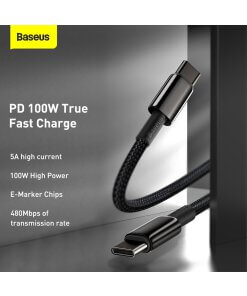 כבל נתונים ממתכת מתאם Type-C ל Type-C הספק 100W אורך הכבל 1 מטר בצבע שחור Baseus CATWJ-01 (6)