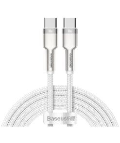 כבל נתונים ממתכת מתאם Type-C ל Type-C הספק 100W אורך הכבל 2 מטר בצבע לבן Baseus CATJK-D02 (1)
