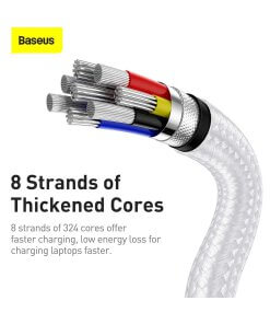 כבל נתונים ממתכת מתאם Type-C ל Type-C הספק 100W אורך הכבל 2 מטר בצבע לבן Baseus CATJK-D02 (4)