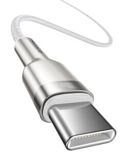 כבל נתונים ממתכת מתאם Type-C ל Type-C הספק 100W אורך הכבל 2 מטר בצבע לבן Baseus CATJK-D02 (5)