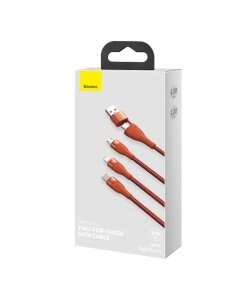 קיט כבל נתונים ממתכת חיבור USB ו Type-C ליציאות Type-C + IPHONE + PD הספק 100W באורך 1.2 מטר בצבע כתום Baseus CA2T3-07 (3)