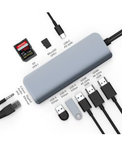 תחנת עגינה 12 חיבורים וחיבור Type-C בצבע אפור HyperDrive HD392-GRAY Viper 10-in-2 USB Type-C Hub (6)