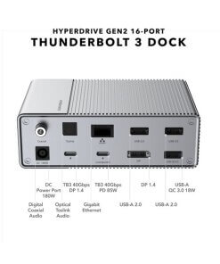 תחנת עגינה 16 חיבורים Thunderbolt 3 Dock בצבע כסוף HyperDrive HD-G2TB3 16 Port USB 3.2 Gen 2 (1)