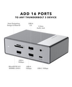 תחנת עגינה 16 חיבורים Thunderbolt 3 Dock בצבע כסוף HyperDrive HD-G2TB3 16 Port USB 3.2 Gen 2 (2)