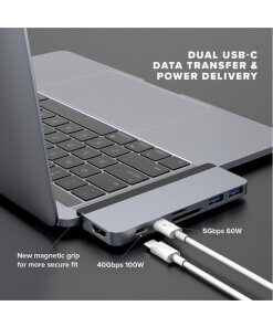 תחנת עגינה 7 חיבורים וחיבור Type-C בצבע כסוף HyperDrive HD28C-GRAY 7-in-2 Port MacBook Pro MacBook Air (1)