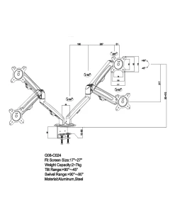 זרוע ארגונומית מתכווננת ל 2 מסכים 13″-27″ אינץ' Gold Touch AR-220D-W (2)