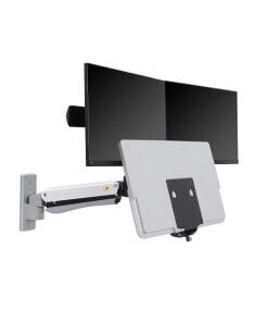 זרוע ישיבה ועמידה הידראולית ל 2 מסכים מחשב מקלדת ועכבר + 2 חיבורי טעינה NORTH BAYOU MC40-2A-W Interactive Sit-Stand Wall Mount