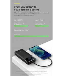 מטען נייד מהיר לסמארטפון בצבע שחור Baseus PPDML-N01 30000mAh PD+QC USB Type-C 20W