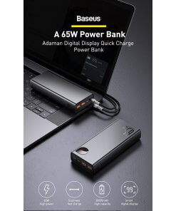 מטען נייד מהיר לסמארטפון תצוגה דיגיטלית עם טעינה מהירה בצבע שחור Baseus PPIMDA-D01 20000MAH Type-C USB PD3 + QC3 65W Adaman Power Bank