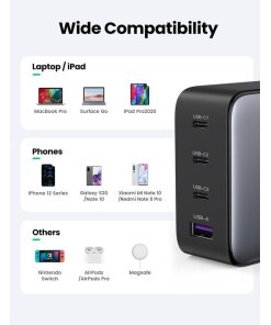 מטען קיר 4 חיבורים USB ו Type-C הספק 100W בצבע שחור UGREEN 40747 3C1A GaN Fast Charger (3)