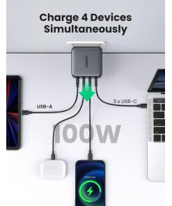 מטען קיר 4 חיבורים USB ו Type-C הספק 100W בצבע שחור UGREEN 40747 3C1A GaN Fast Charger (5)