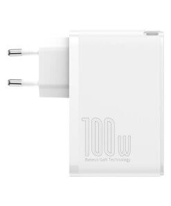 מטען קיר מהיר בהספק 100W בחיבור 2X-USB ו 2X-Type-C עם כבל Type-C תקע EU בצבע לבן Baseus CCGAN2P-L02 (2)
