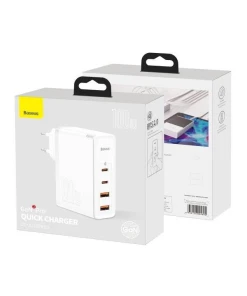 מטען קיר מהיר בהספק 100W בחיבור 2X-USB ו 2X-Type-C עם כבל Type-C תקע EU בצבע לבן Baseus CCGAN2P-L02 (4)