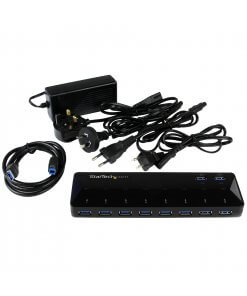 תחנת עגינה רכזת USB 3.0 עם 10 יציאות עם יציאות טעינה וסנכרון - 2 יציאות 1.5A בצבע שחור StarTech ST103008U2C (2)
