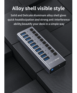 מפצל USB 10-Port חיבור USB3.0 מהירות 5Gbps עם ספק כח ACASIS HS-710MG Hub Splitter