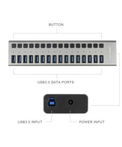 מפצל USB 16-Port חיבור USB3.0 מהירות 5Gbps עם ספק כח ACASIS HS-716MG Hub Splitter