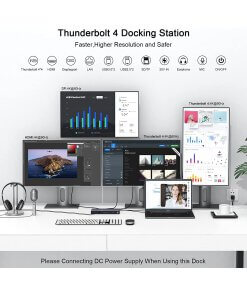 תחנת עגינה Thunderbolt 4 חיבור Type-C עם 16 חיבורים ברזולוציה 4K תואמת Windows ו-Mac OS בצבע אפור QGeeM (1)
