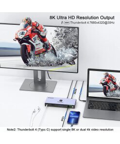 תחנת עגינה Thunderbolt 4 חיבור Type-C עם 16 חיבורים ברזולוציה 4K תואמת Windows ו-Mac OS בצבע אפור QGeeM (3)