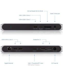 תחנת עגינה Thunderbolt 4 חיבור USB-C עם 10 חיבורים ברזולוציה 4K תואמת Windows ו-Mac OS בצבע אפור QGeeM (1)