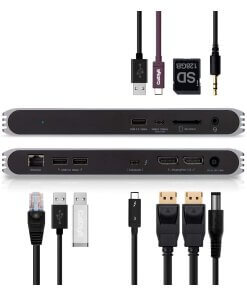 תחנת עגינה Thunderbolt 4 חיבור USB-C עם 10 חיבורים ברזולוציה 4K תואמת Windows ו-Mac OS בצבע אפור QGeeM (2)