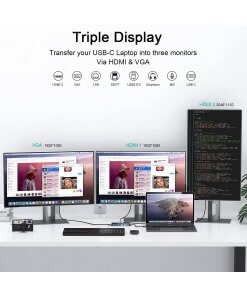 תחנת עגינה Thunderbolt 4 חיבור USB עם 13 חיבורים ברזולוציה 4K תואמת Windows ו-Mac OS בצבע אפור QGeeM (2)